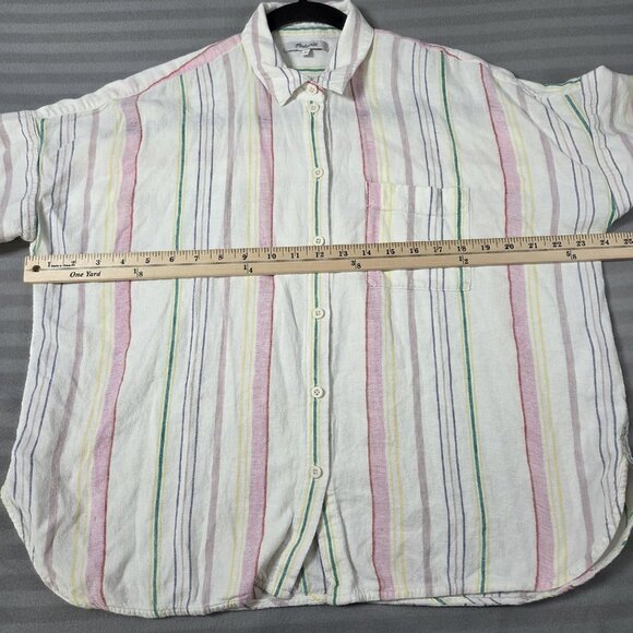 Madewell Shirt Womens S Fits XL White Pastel Stripe Linen Blend Short Sleeve Top - Picture 5 of 10